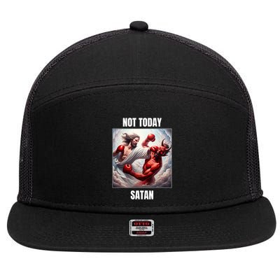 Jesus Vs Satan In A Boxing Match Not Today Satan 7 Panel Mesh Trucker Snapback Hat