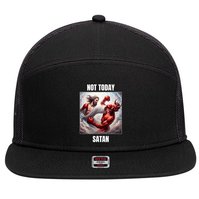 Jesus Vs Satan In A Boxing Match Not Today Satan 7 Panel Mesh Trucker Snapback Hat