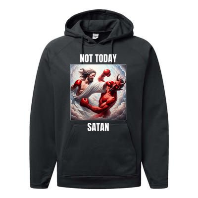 Jesus Vs Satan In A Boxing Match Not Today Satan Performance Fleece Hoodie