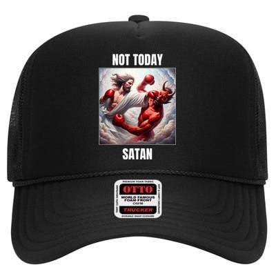 Jesus Vs Satan In A Boxing Match Not Today Satan High Crown Mesh Back Trucker Hat