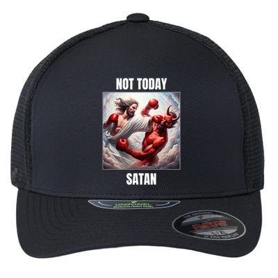 Jesus Vs Satan In A Boxing Match Not Today Satan Flexfit Unipanel Trucker Cap