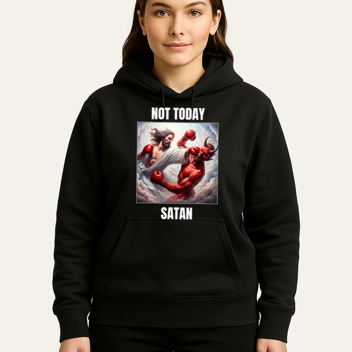 Jesus Vs Satan In A Boxing Match Not Today Satan Hoodie