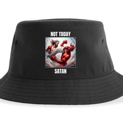 Jesus Vs Satan In A Boxing Match Not Today Satan Sustainable Bucket Hat