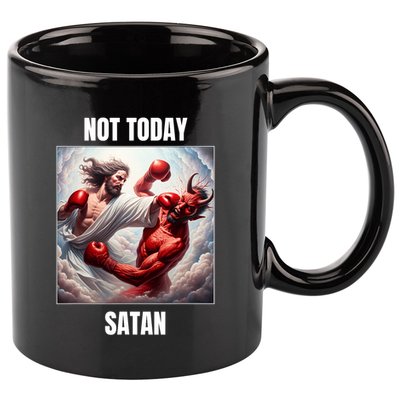 Jesus Vs Satan In A Boxing Match Not Today Satan 11oz C Handle Ceramic Mug