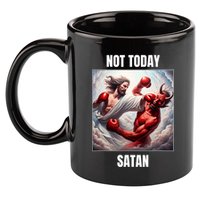 Jesus Vs Satan In A Boxing Match Not Today Satan 11oz C Handle Ceramic Mug
