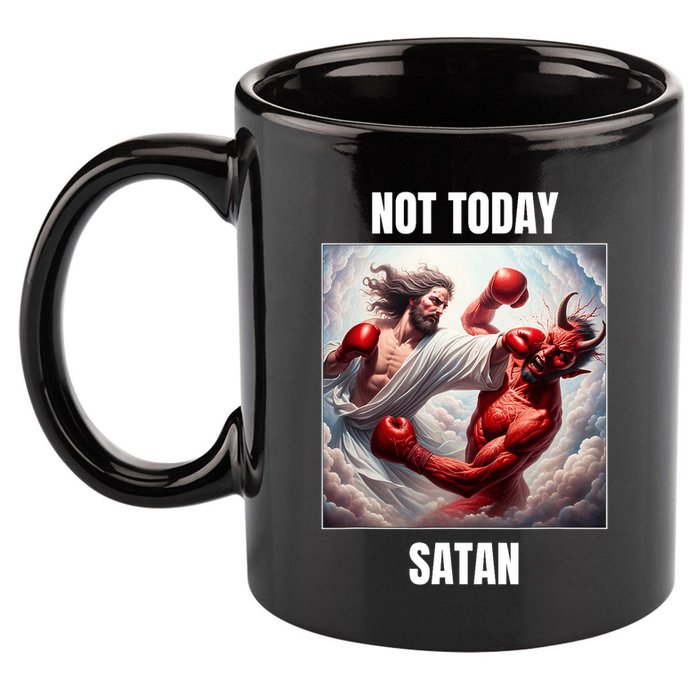 Jesus Vs Satan In A Boxing Match Not Today Satan 11oz C Handle Ceramic Mug