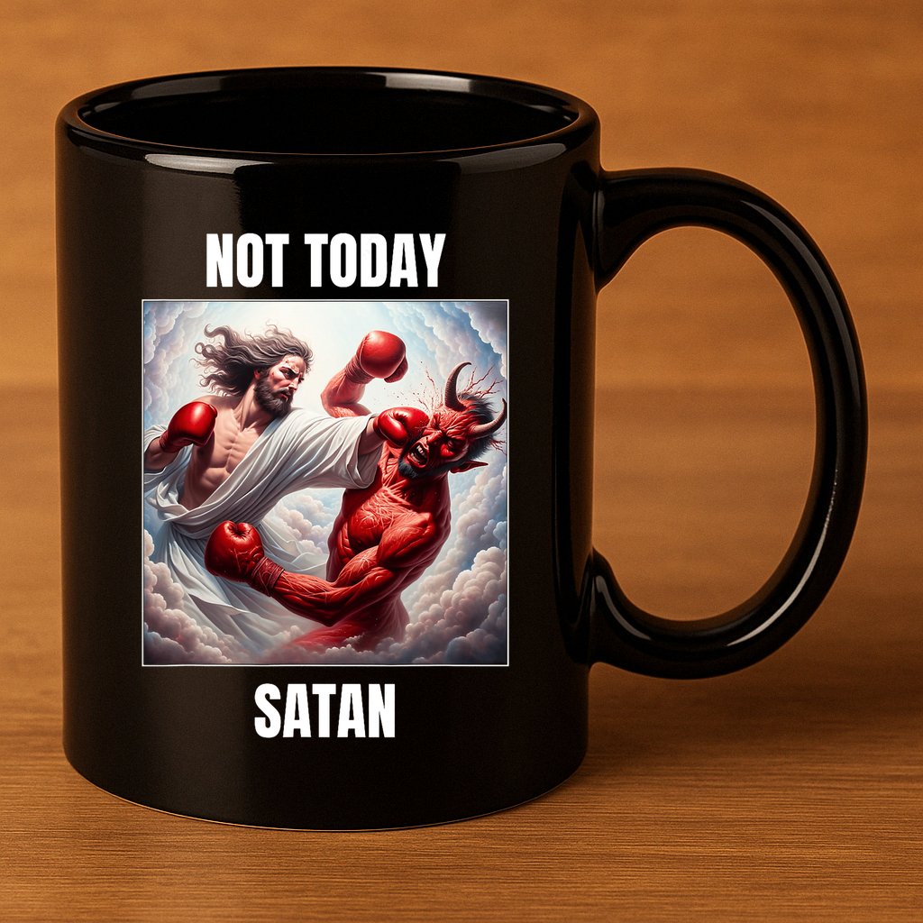 Jesus Vs Satan In A Boxing Match Not Today Satan 11oz C Handle Ceramic Mug