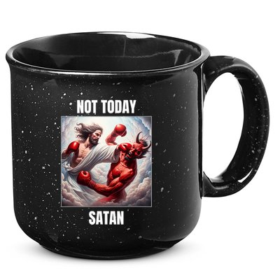 Jesus Vs Satan In A Boxing Match Not Today Satan 15oz Campfire Ceramic Mug