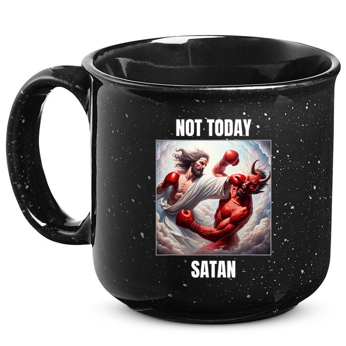 Jesus Vs Satan In A Boxing Match Not Today Satan 15oz Campfire Ceramic Mug