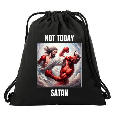 Jesus Vs Satan In A Boxing Match Not Today Satan Drawstring Bag