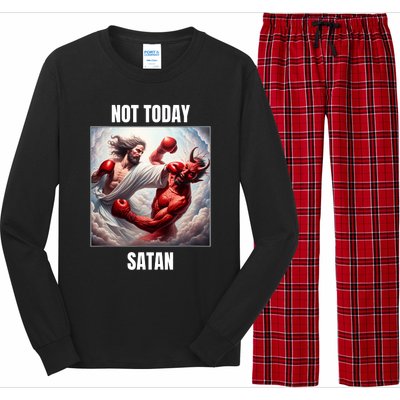 Jesus Vs Satan In A Boxing Match Not Today Satan Long Sleeve Pajama Set