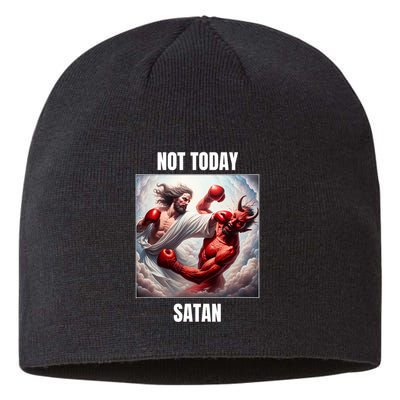 Jesus Vs Satan In A Boxing Match Not Today Satan Sustainable Beanie