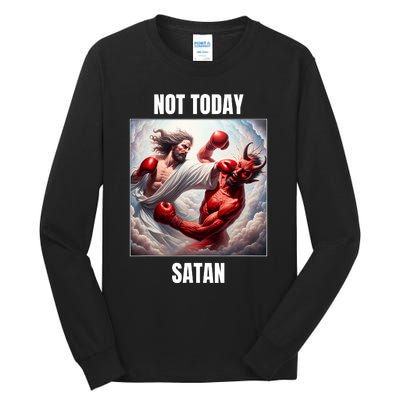 Jesus Vs Satan In A Boxing Match Not Today Satan Tall Long Sleeve T-Shirt