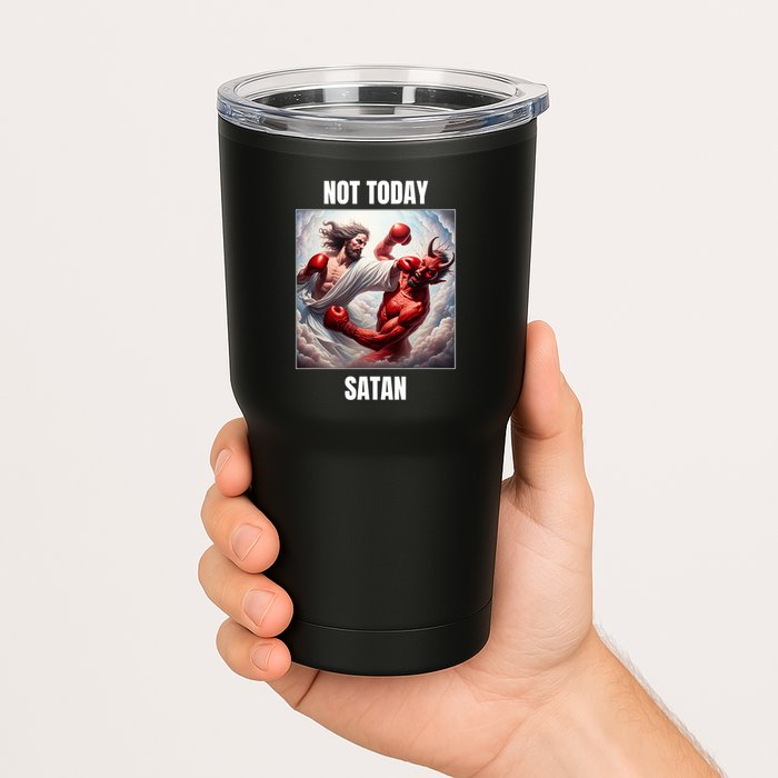 Jesus Vs Satan In A Boxing Match Not Today Satan Tumbler