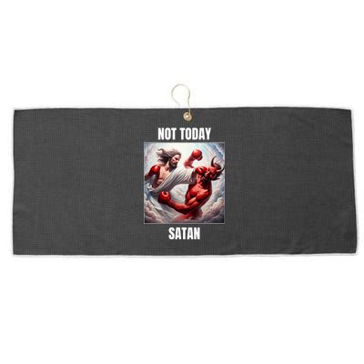 Jesus Vs Satan In A Boxing Match Not Today Satan Large Microfiber Waffle Golf Towel