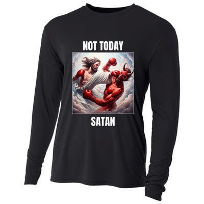 Jesus Vs Satan In A Boxing Match Not Today Satan Cooling Performance Long Sleeve Crew