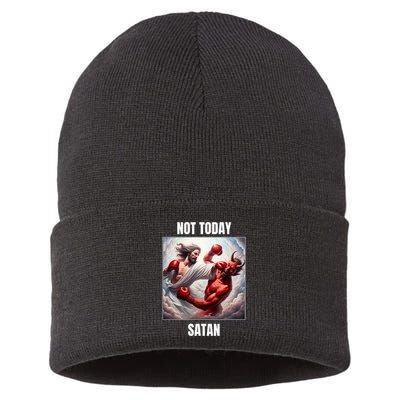 Jesus Vs Satan In A Boxing Match Not Today Satan Sustainable Knit Beanie