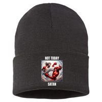 Jesus Vs Satan In A Boxing Match Not Today Satan Sustainable Knit Beanie