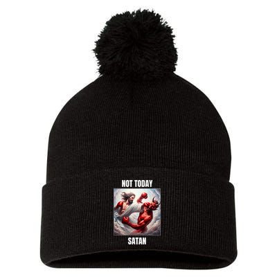 Jesus Vs Satan In A Boxing Match Not Today Satan Pom Pom 12in Knit Beanie