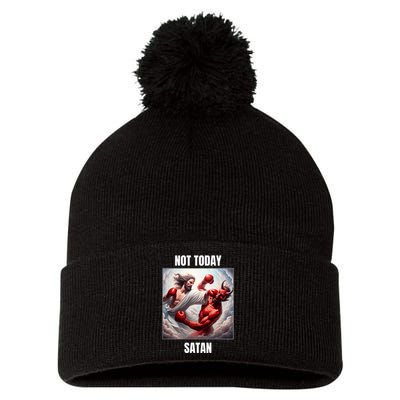 Jesus Vs Satan In A Boxing Match Not Today Satan Pom Pom 12in Knit Beanie