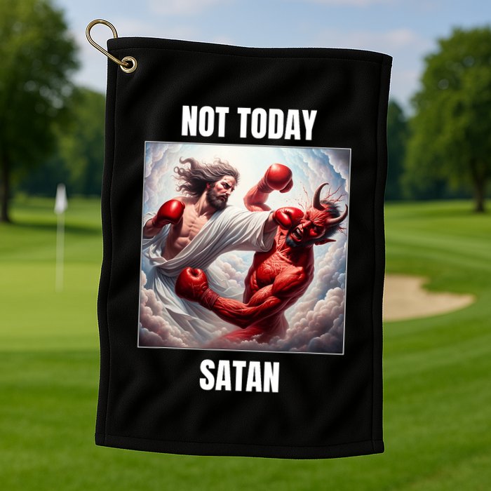 Jesus Vs Satan In A Boxing Match Not Today Satan Golf Towel
