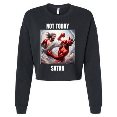 Jesus Vs Satan In A Boxing Match Not Today Satan Cropped Pullover Crew