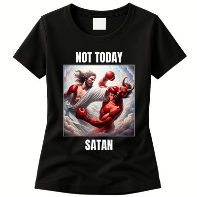 Jesus Vs Satan In A Boxing Match Not Today Satan Womens T-Shirt