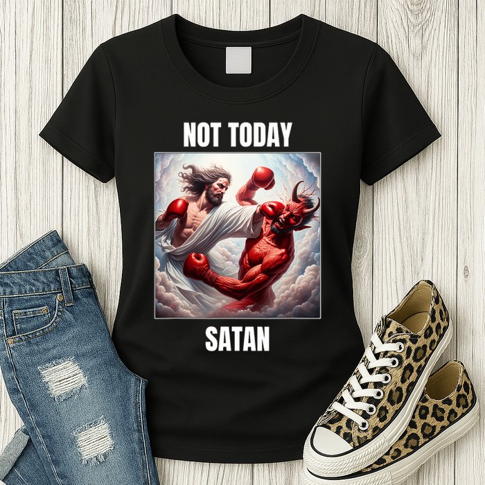 Jesus Vs Satan In A Boxing Match Not Today Satan Womens T-Shirt