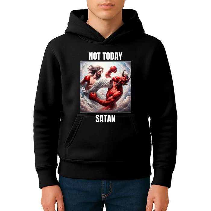 Jesus Vs Satan In A Boxing Match Not Today Satan Kids Hoodie