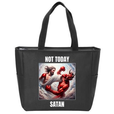 Jesus Vs Satan In A Boxing Match Not Today Satan Zip Tote Bag