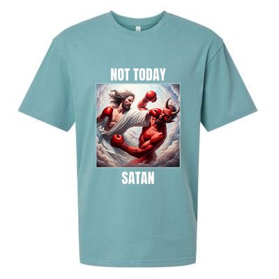 Jesus Vs Satan In A Boxing Match Not Today Satan Sueded Cloud Jersey T-Shirt