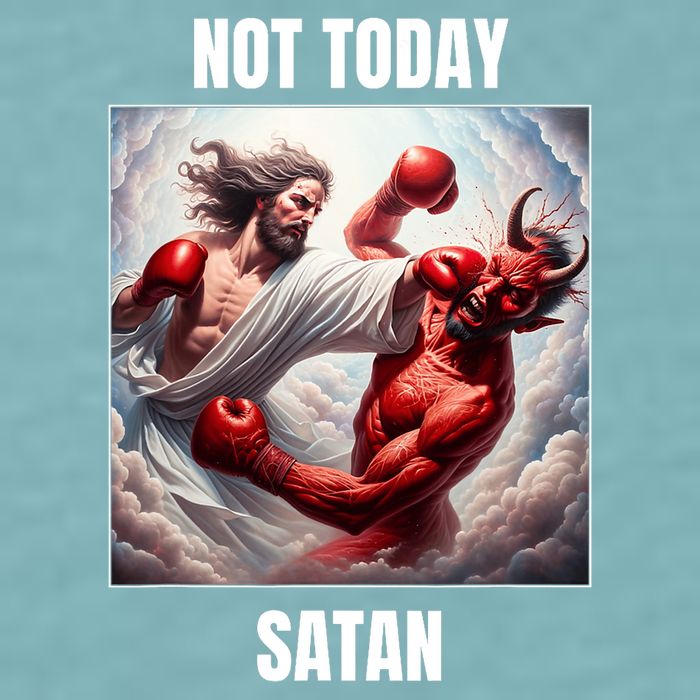 Jesus Vs Satan In A Boxing Match Not Today Satan Sueded Cloud Jersey T-Shirt