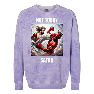 Jesus Vs Satan In A Boxing Match Not Today Satan Great Gift Colorblast Crewneck Sweatshirt