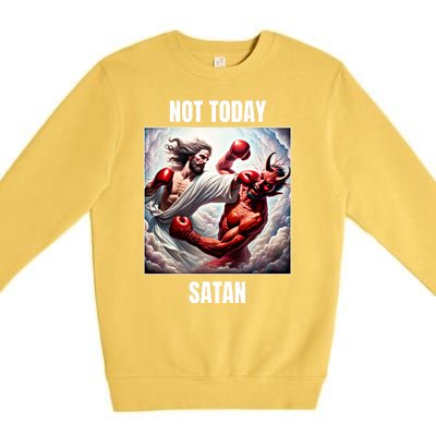 Jesus Vs Satan In A Boxing Match Not Today Satan Great Gift Premium Crewneck Sweatshirt