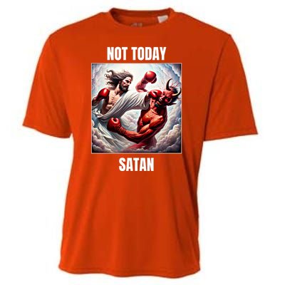 Jesus Vs Satan In A Boxing Match Not Today Satan Great Gift Cooling Performance Crew T-Shirt