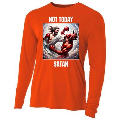 Jesus Vs Satan In A Boxing Match Not Today Satan Great Gift Cooling Performance Long Sleeve Crew