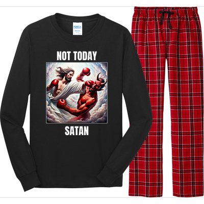 Jesus Vs Satan In A Boxing Match Not Today Satan Great Gift Long Sleeve Pajama Set