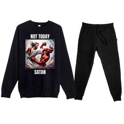 Jesus Vs Satan In A Boxing Match Not Today Satan Great Gift Premium Crewneck Sweatsuit Set