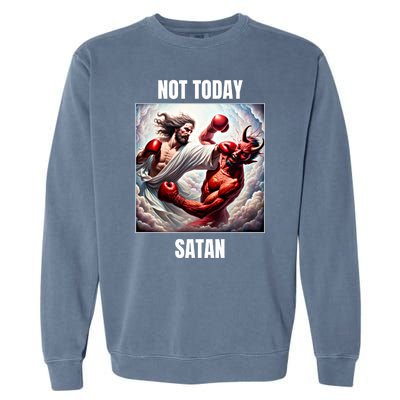 Jesus Vs Satan In A Boxing Match Not Today Satan Great Gift Garment-Dyed Sweatshirt