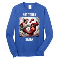 Jesus Vs Satan In A Boxing Match Not Today Satan Great Gift Long Sleeve Shirt