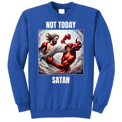 Jesus Vs Satan In A Boxing Match Not Today Satan Great Gift Sweatshirt