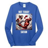 Jesus Vs Satan In A Boxing Match Not Today Satan Great Gift Tall Long Sleeve T-Shirt