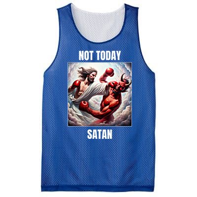 Jesus Vs Satan In A Boxing Match Not Today Satan Great Gift Mesh Reversible Basketball Jersey Tank