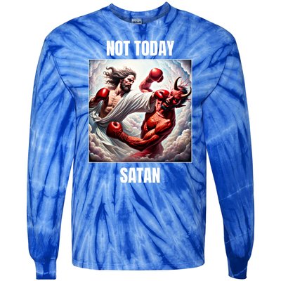 Jesus Vs Satan In A Boxing Match Not Today Satan Great Gift Tie-Dye Long Sleeve Shirt