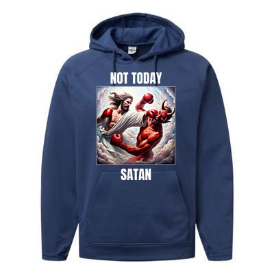 Jesus Vs Satan In A Boxing Match Not Today Satan Great Gift Performance Fleece Hoodie