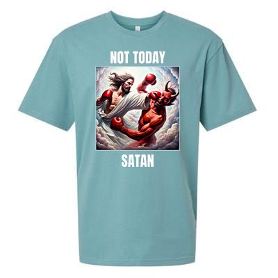 Jesus Vs Satan In A Boxing Match Not Today Satan Great Gift Sueded Cloud Jersey T-Shirt