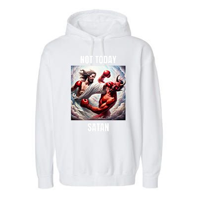 Jesus Vs Satan In A Boxing Match Not Today Satan Great Gift Garment-Dyed Fleece Hoodie