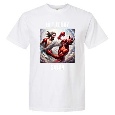 Jesus Vs Satan In A Boxing Match Not Today Satan Great Gift Garment-Dyed Heavyweight T-Shirt