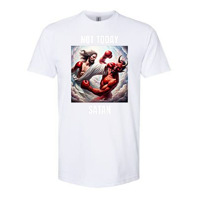 Jesus Vs Satan In A Boxing Match Not Today Satan Great Gift Softstyle CVC T-Shirt