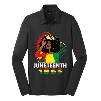 Juneteenth Women African American Black Silk Touch Performance Long Sleeve Polo